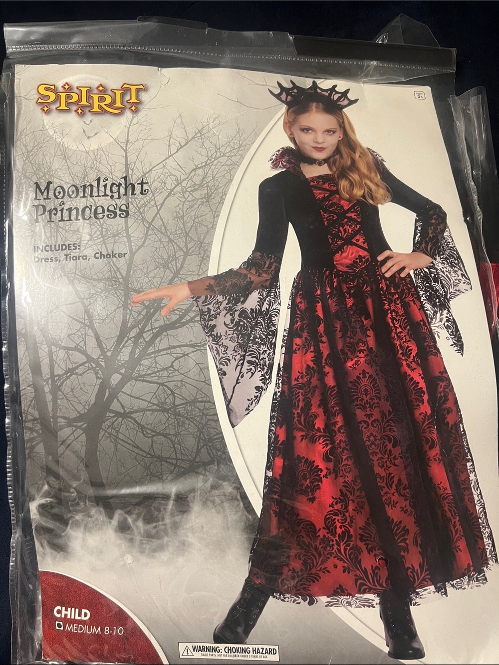 Spirit Moonlight Princess Kids Costume - Red and Black Gown with Tiara